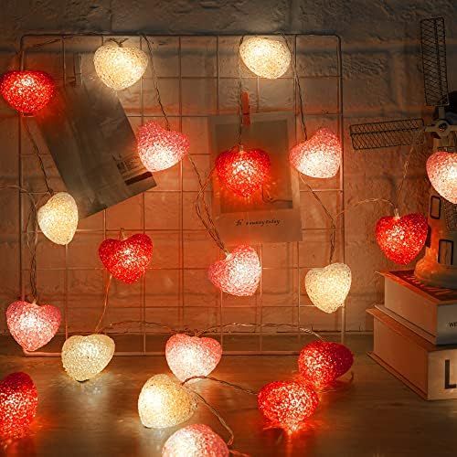 קישוטים של יום האהבה של HIBOOM אורות לב, 8 מצבים בצורת לב אורות מיתר לב סוללה המופעלת עם טיימר מרוחק