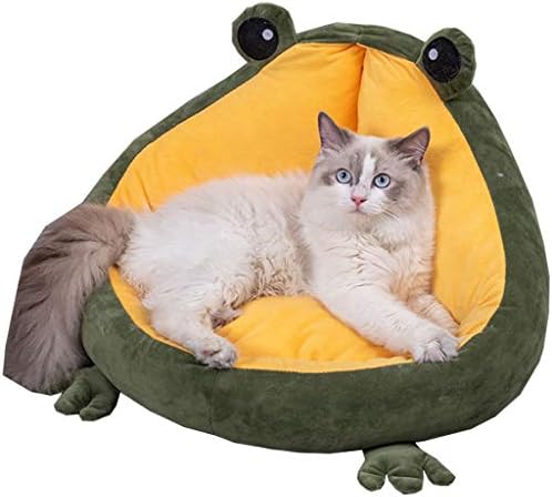 מיטת חתול, שימור חום אוטומטי ומיטת חתול רחיץ, מיטת חיות מחמד קטיפה רכה של צפרדע יוקרתית, מתאימה לחתולים קטנים