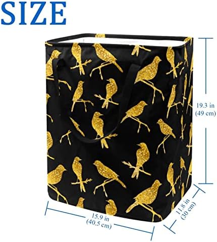 ציפור זהב על ענף צללית הדפס סל כביסה מתקפל, סלי כביסה עמידים למים 60 ליטר אחסון צעצועי כביסה לחדר