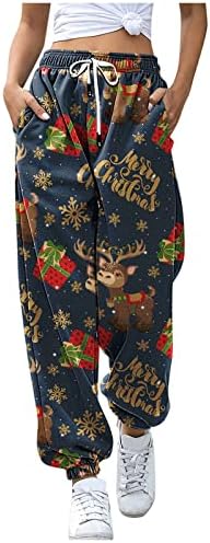 WOCACHI נשים חג המולד הדפיס מכנסי טרנינג אימון מותניים גבוה מכנסי רגל מכנסיים מכנסיים מכנסיים ספורטיביים