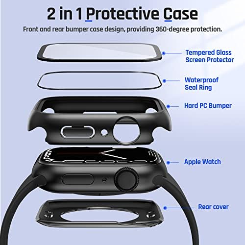 Goton 2 ב 1 מארז מגן ומארז אטום למים המיועד לסדרת Apple Watch 8 & 7-45 ממ, IWatch 360 מעלות כיסוי פנים זכוכית