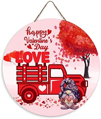 יום האהבה של יום האהבה שלט עיצוב כפרי עגול עגול שלט ברכה אדומה לבבות רטרו משאית רטרו גמדים קיר מעץ קיר 14