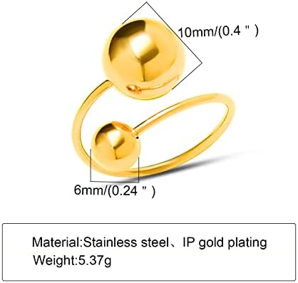נירוסטה מצופה זהב כפול כדור חרוז פתוח להקת טבעת מתכוונן מינימליסטי תכשיטים לנשים בנות