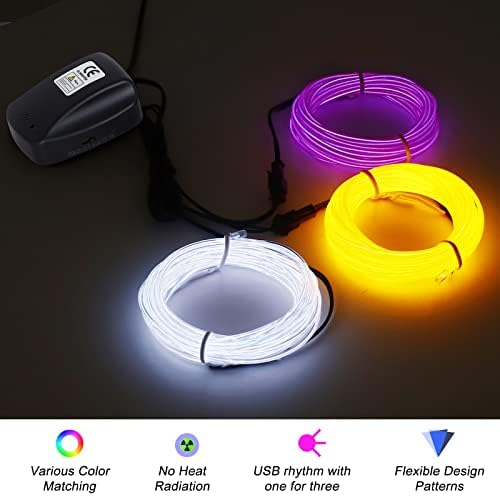 Jiguoor USB El Wire 49.21ft/15 מ 'רצועת אור ניאון בהירה 360 ° תאורה אורות חבל צינור צינור ניאון עבור DIY,