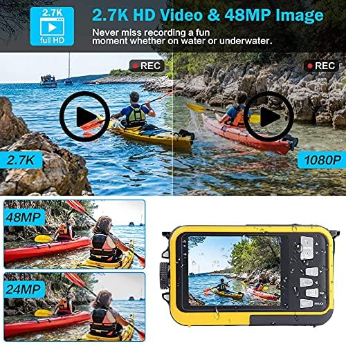 S&P Safe ומצלמה מתחת למים מושלמת, מצלמה אטומה למים מלאה HD 2.7K 48MP מצלמה אטומה למים דיגיטלית עם מסך כפול,