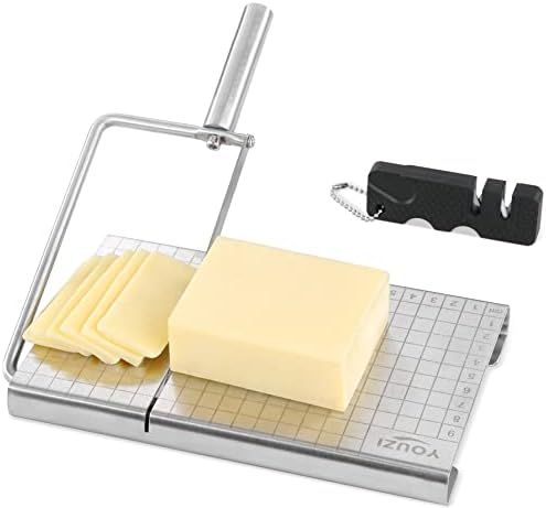 פרוסת גבינה נירוסטה - לוח גבינה רב תכליתי לוח גבינה וחותך מזון עם 4 להב, 5 x 8 עם סולם גודל