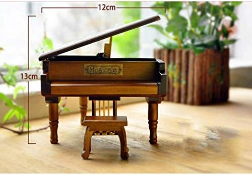 Myingbin עץ עץ חום פסנתר בצורת קופסת מוזיקה שעון שעון קופסת מוסיקה מכנית קישוט שולחן עבודה