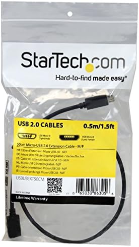 StarTech.com 0.5 מ 'כבל מאריך מיקרו-יו - אס - בי 20 אינץ' - מ/פ-מיקרו יו-אס-בי זכר למיקרו יו-אס-בי נקבה, שחור