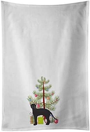 אוצרות קרוליין CK4626WTKT חתול רקס גרמני שחור חג מולד שמח מגבת מטבח לבן של 2 מגבות כלים,