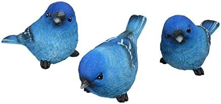 סט של 3 צלמיות ציפורי כחול, דת אינדיגו, 3 תנוחות, עשויות שרף, 3.25 אורך x 1.5 רוחב x 1.75