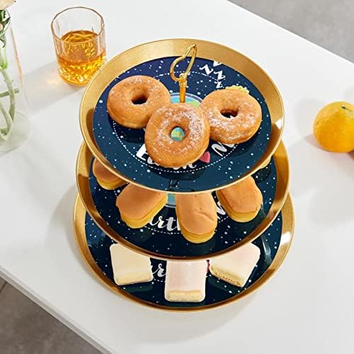 דוכן עוגה, קינוח שולחן תצוגת סט,פירות קינוח תצוגת צלחת, שמי זרועי הכוכבים כוכב כחול דפוס