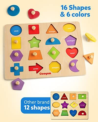 Coogam Montesori צעצוע צורה מעץ Peg Puzzle, לוח מיון תואם של צבע מוטורי, מתנת צעצועים חינוכית של לימוד מוקדם