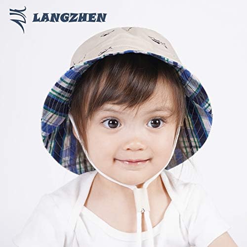 לנגזן שמש הגנת כובע לילדים פעוט בני בנות רחב ברים קיץ לשחק כובע כותנה תינוק דלי כובע עם רצועת סנטר