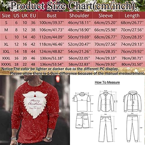 חולצות טריקו של שרוול ארוך של Dsodan לחג המולד לגברים, חג המולד 3D גרפיקה סנטה קלאוס הדפס קרוס צמרת טופ טופ