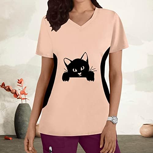 חולצות מזדמנות נשים נשים פלוס גודל עליון V צוואר חתולים עם שרוולים קצרים הדפס חולצה חולצה חולצות שרוול