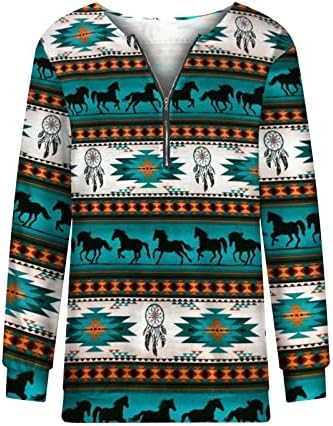 חצי רוכסן מזדמן של נשים חולצות מערביות סגנון אתני מערבי גיאומטריה גיאומטריה סוודר חולצה רופפת
