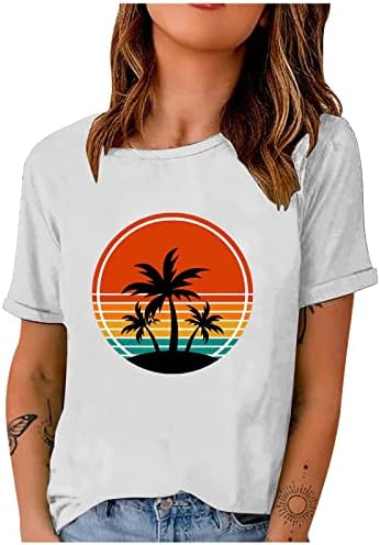 חולצת טריקו של סאנשיין נשים שרוול קצר חוף עצי קוקוס עצי קוקוס חולצה גרפית