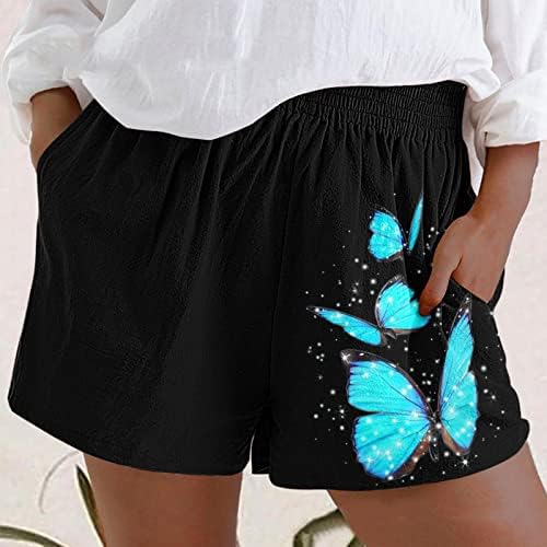 2023 מכנסי קיץ של נשים קצרים מזדמנים מותניים אלסטיים רחבים רגל רחבה Boho Shorts Shorts Star Star