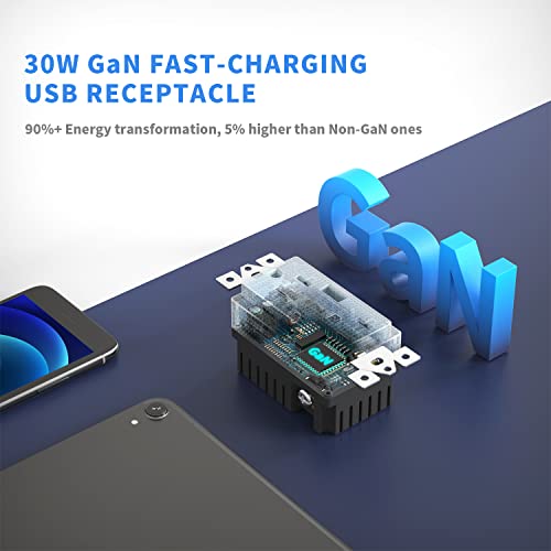 Amerisense GAN 30W 6AMP 3-יציאה לשקע קיר USB, 15 אמפר עמיד בפני תקן עמיד עם 2 C & 1 סוג USB סוג יציאה,
