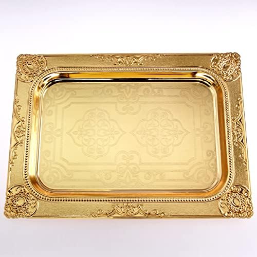 מארו מגסטור 17.3 אינץ 'x 12.6 אינץ' ברזל מלבני מראה מצופה זהב מראה הגשת מגש פרחוני חרוט מסיבה דקורטיבית יום הולדת