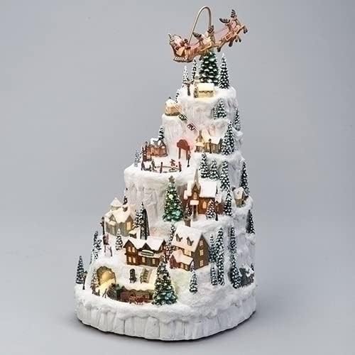 חג המולד מאת Roman Inc, אוסף שעשועים, כפר Led Led Musical 14.5 H, פנס, גלובוס שלג, עיצוב בית חג, סנטה,