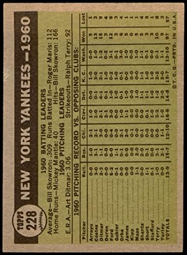 1961 Topps 228 Team Yankees New York Yankees VG/Ex+ Yankees