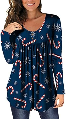 ארוך שרוול חולצות לנשים חג המולד פתית שלג מודפס צווארון עגול חולצות טוניקת חולצות ללבוש עם חותלות