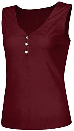 גופיות צוואר V לנשים מצוידות חולצות הנלי ללא שרוולים כפתור סריגה מעלה מעלה חולצה מזדמנת חולצה דקה בכושר
