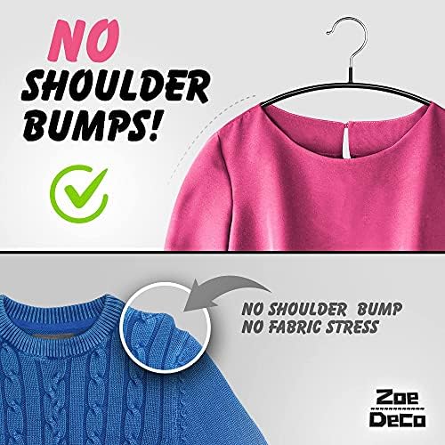 Zoe Deco Non-Slip No כתף בליטות מתליבי בגדים עם ציפוי אחיזה, קולבים מלוטשים ורזים מעוגלים, פיתרון