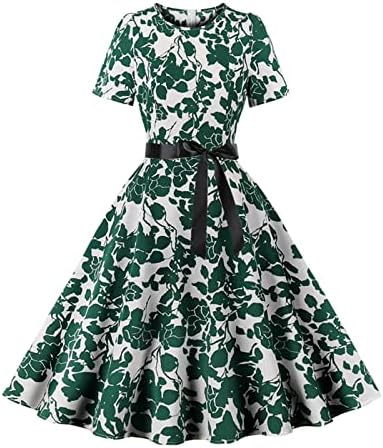בציר קוקטייל המפלגה שמלה לנשים פרחוני קצר שרוול 1950 ערב שמלות צוות צוואר קו אלגנטי נדנדה שמלה