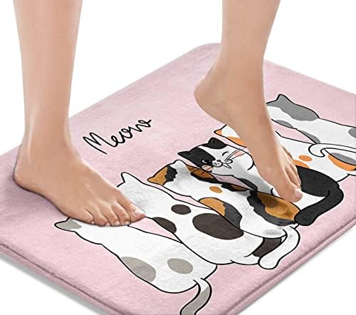 שטיח אמבטיה ורוד חמוד, חתול מצויר מצחיק עם כתמים שטיחי אמבטיה ללא סחף, כיסוי רחיץ מצויר שטיח רצפה שטיחים