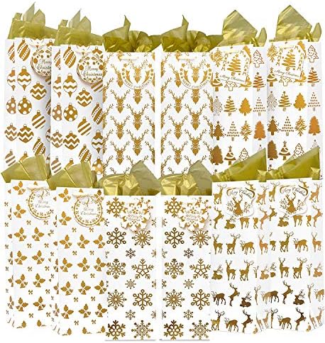 12 יחידות חג המולד יין בקבוק שקיות זהב רדיד עם רקמות נייר ושם תגיות 6 חג המולד הדפסת עיצובים לחורף חג חג המולד