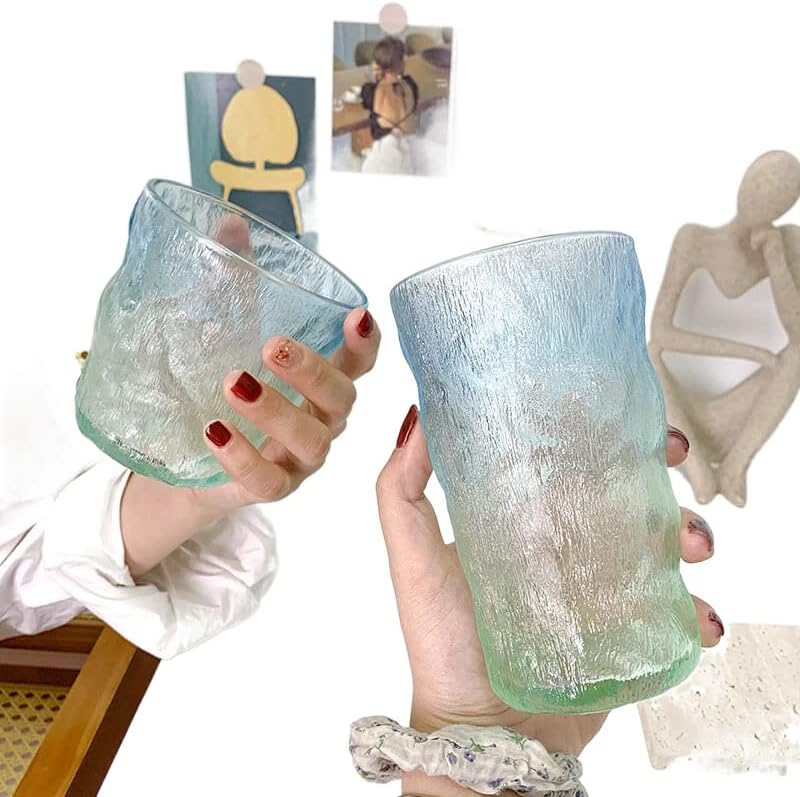 Yiylunneo שיפוע קרחון קרחון זכוכית נורדי מסעדה מיץ כוס כוס קפה כוס דפוס קלירה כוס כוס מים בועה כוס 渐 冰川纹