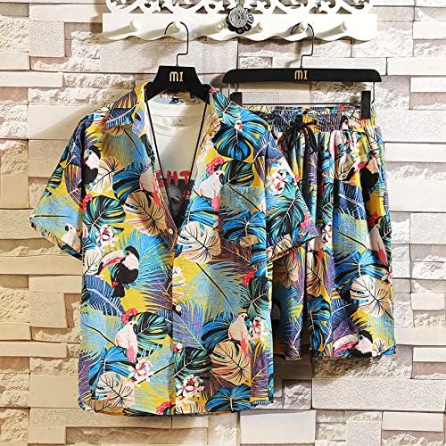 חולצה מזדמנת של Shoujiqq חליפת חולצות אלואה - חולצה מודפסת חוף הוואי חליפת שרוול קצר