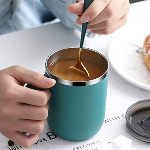 ספל קפה קפה קפה של המוטון מתכת עם מכסה וידית, כוס נסיעות קפה מבודדת, ואקום קיר כפול, נירוסטה, מדיח