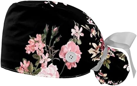 כובעי עבודה 2 יחידות עם כפתורים פרחי אמנות מרקם מרקם שיער ארוך של נשים מכסה כובע אחות כירורגי
