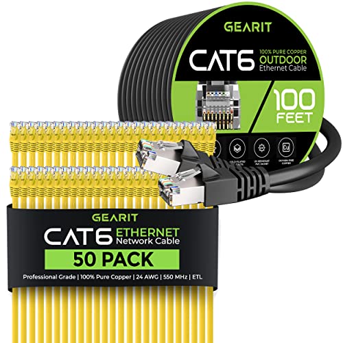 Gearit 50pack 1ft Cat6 כבל Ethernet וכבל Cat6 100ft
