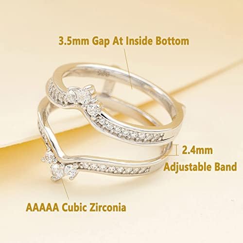 מדפי כתר חתונה טבעת משמר משפרי עגול מעוקב זירקוניה 925 סטרלינג כסף מחסנית לעטוף עבור נשים 5-12
