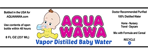 משתלת מים לתינוקות 6 מארז 8 עוז בקבוקים מטוהרים אדי מזוקקים / יחיד לשרת / קל משקל עבור חיתול תיק / פלואוריד,