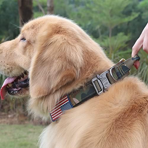 צווארון כלבים טקטי ורצועת באנג'י, צווארון כלבים צבאי ורצועה עם ארהב עם דגל אמריקאי מתכוונן צווארון K9 עם אבזם