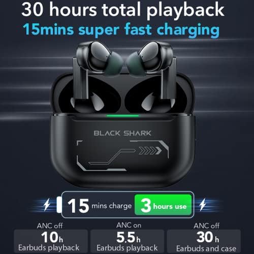 הכריש השחור Joybuds Pro אוזניות אלחוטיות, 40dB Anc Bluetooth 5.2 אוזניות משחק, עם חיי סוללה של 30 שעות, 40ms