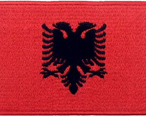 טלאי דגל אלבניה אלבניה רקום מורל לאומי אפליקציה ברזל על תפירה על סמל אלבני