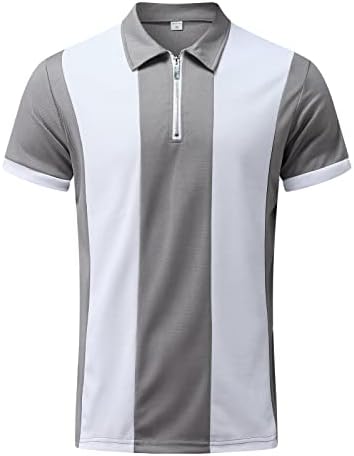XXBR Mens Summer Golf חולצה פס שרוול קצר טלאים 1/4 חולצות רוכס