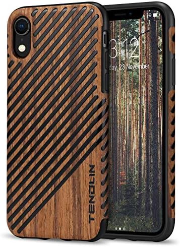 TANDLIN תואם לאייפון XR תבואה עץ עץ מחוץ לעיצוב ועיצוב גמיש TPU סיליקון היברידי תואם לאייפון XR 2018
