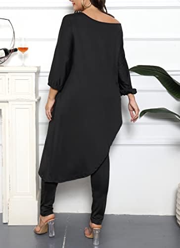 תלבושת קפילו פלוס בגודל 2 חלקים לנשים שרוול ארוך מעל כתף עם חגורה מותניים אלסטיים נמתחים ארוכים ארוכים