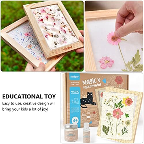 Kesyoo צעצועי לילדים נייר עץ מכין מסגרת עובש נייר ערכת מסך עם פרחים מיובשים מברשת צבע מוט דבק מוט