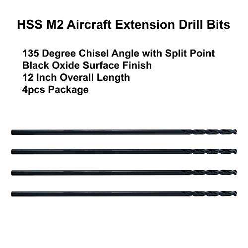 Maxtool 1/4 X12 4 יחידות תוספות של כלי טיס זהים HSS M2 חתיכות מקדחה ארוכות עמוקות יותר עמוקות ישר שחור