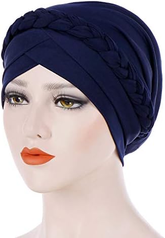 נשים חוצות מראש צמה כובע כפית סרטן כימותרפיה כימותרפיה עטיפת ראש כובע צבע מוצק כובע טורבן מוסלמי