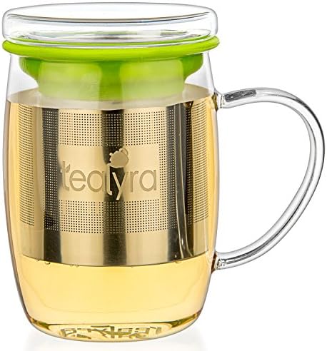 Tealyra - Perfectea - כוס תה Infuser - 15.2 אונקיה - כוס תה זכוכית בורוסיליקט עם מכסה וסל אל