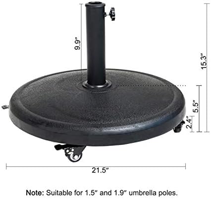 C-Hopetree 44 קילוגרם דוכן בסיס עגול כבד עם גלגלים מתגלגלים למטריית שולחן שוק פטיו חיצונית, שחור